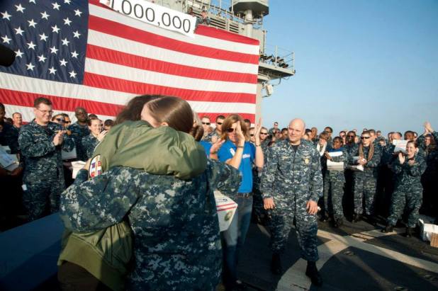 military person receiving Operation Gratitude's millionth package