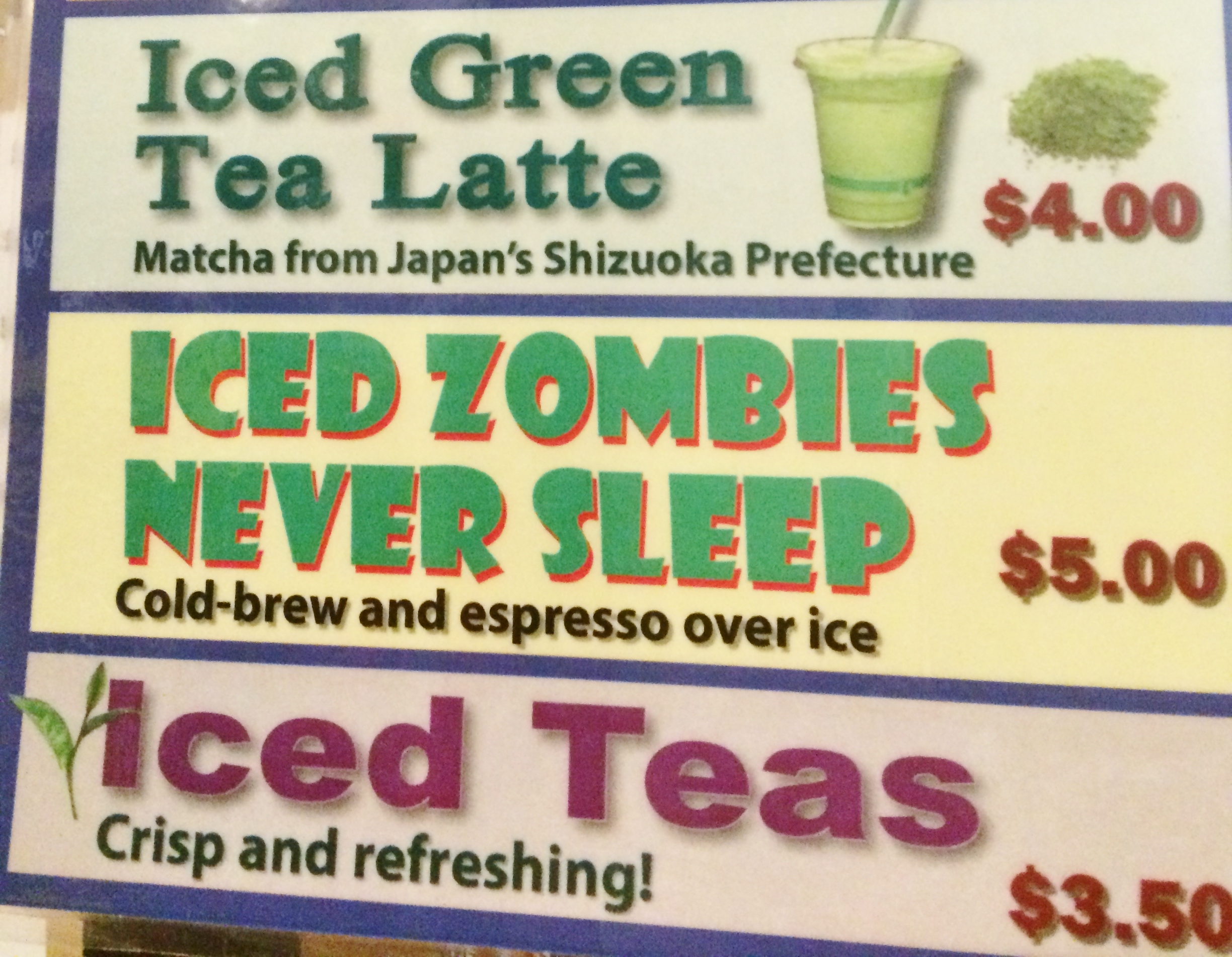 ZombieRunner drink menu