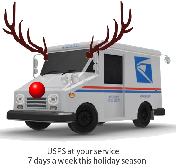USPS truck with antlers delivers packages for online retailers