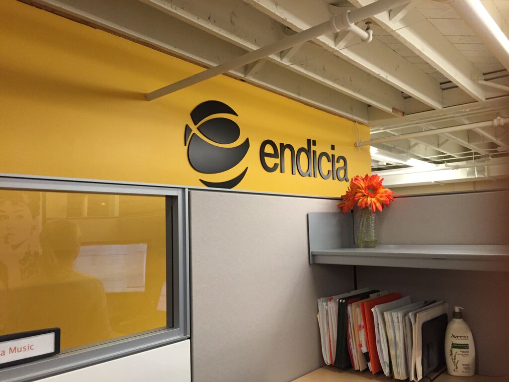 Endicia’s logo in new office in Mountain View, CA