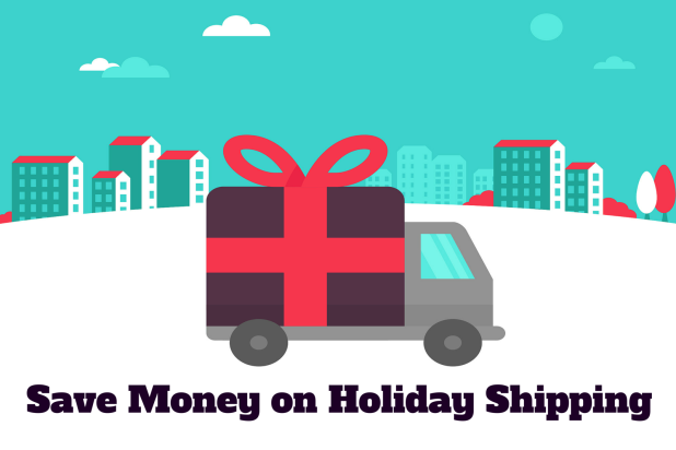 Truck with holiday wrapped gift on top – representing webinar for saving money on holiday shipping costs.