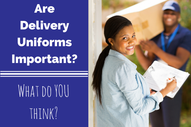 Delivery person wearing a work uniform carrying a package – consumer survey.