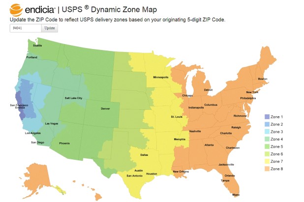 Endicia Dynamic Zone Map – find the best USPS shipping rates for online businesses based on zone pricing.