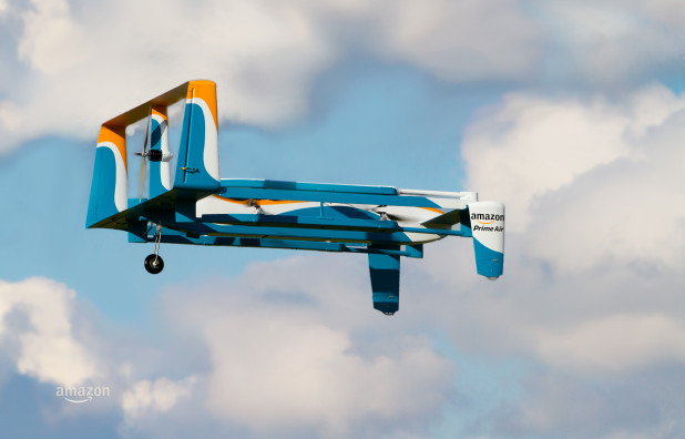 New Amazon Prime Air Drone Delivery Service – Delivery Drone flying in the air