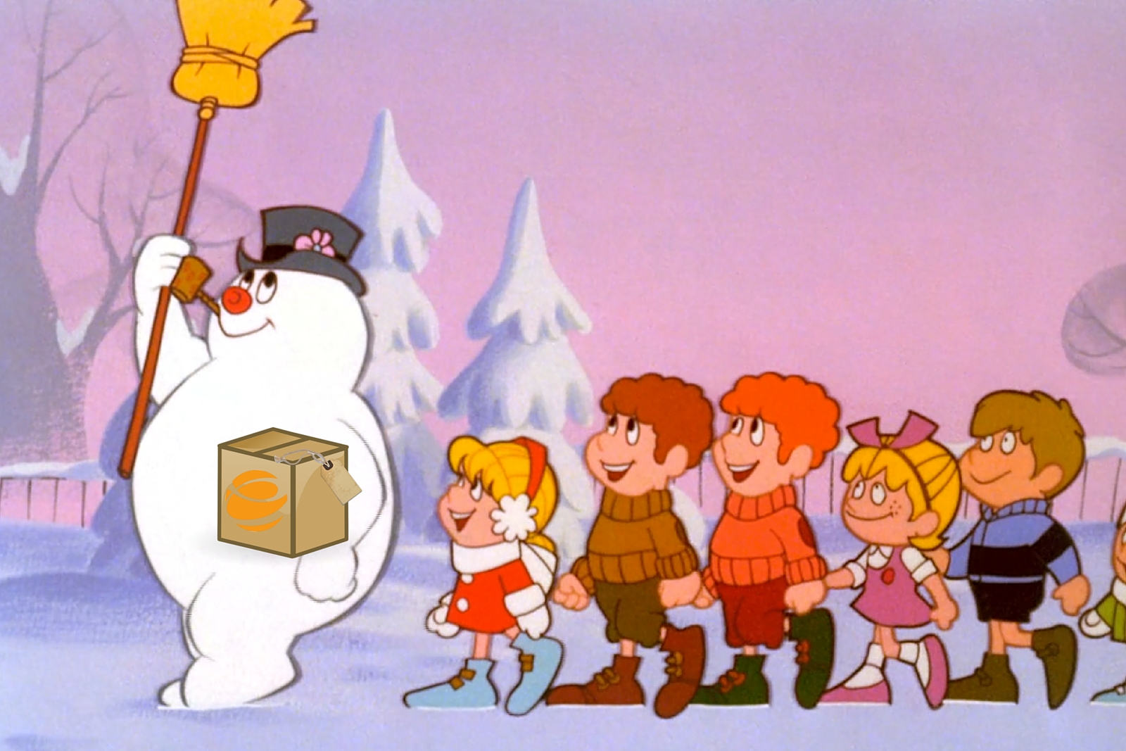 Frosty the Snowman holding Endicia box - Fun twist on classic holiday song.