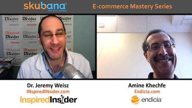 Screenshot of a video conference of Dr. Jeremy Weisz and Endicia’s Amine Khechfe discussing ecommerce business tips