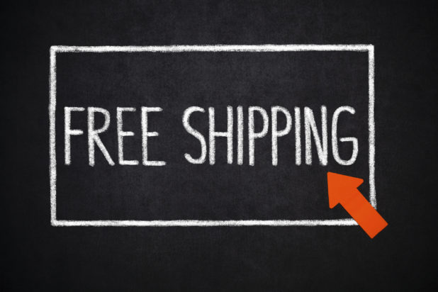 Illustration depicting arrow pointing at words "free shipping"