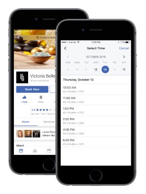 Demonstration of Facebook appointment booking feature