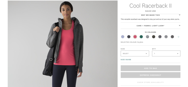 screengrab depicting color options for woman's shirt