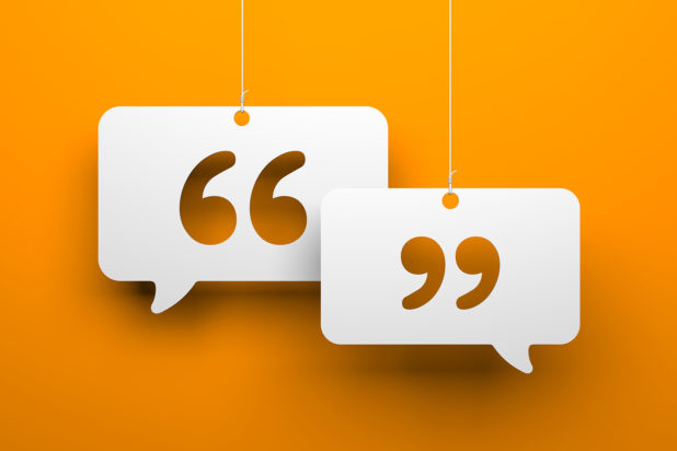 Chat symbol and Quotation Mark depicting customer feedback
